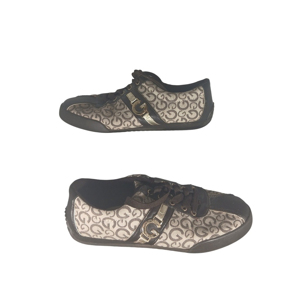 GUESS Women's Brown GG Monogram Canvas Low Top‎ Sneakers Size 8.5M